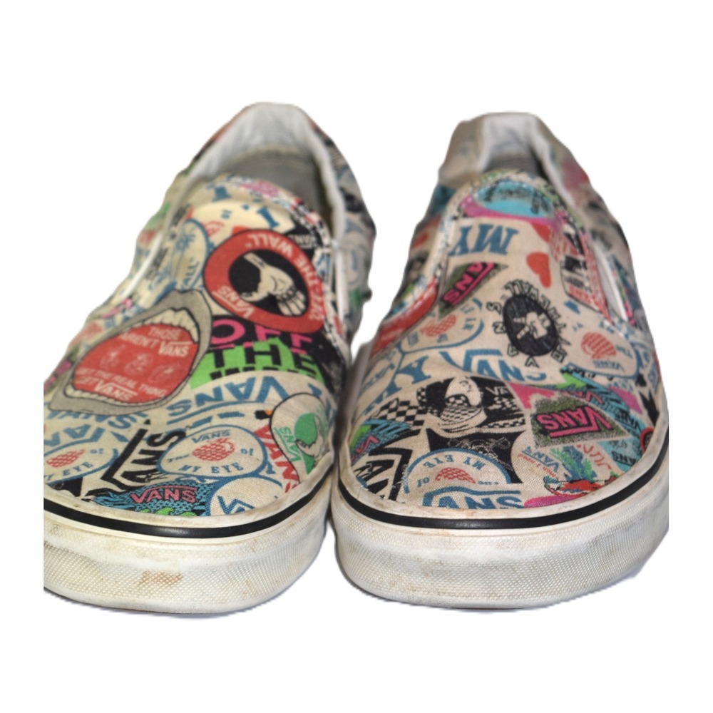Vans Classic Slip On Mens 7 Womens 8.5 Multicolor Sticker Collage Good 721356